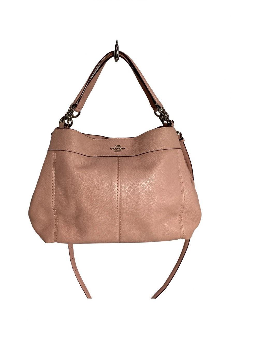 COACH Small Lexy Soft Pink Pebbled Leather Shoulder Bag w/ Long Strap & Charm